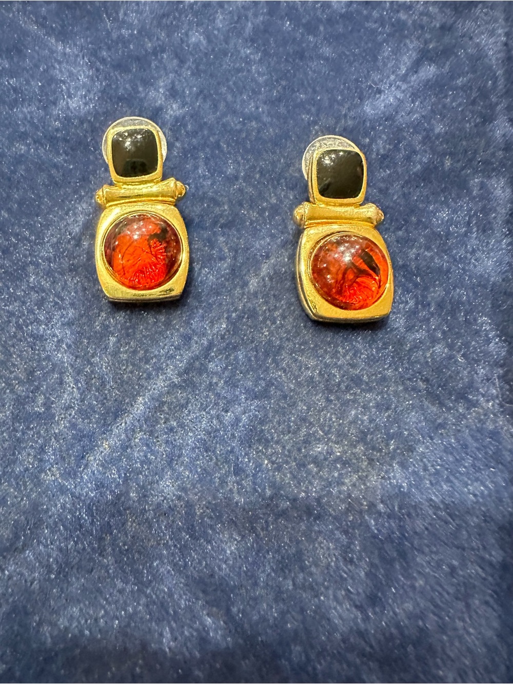 Joan Rivers Gold-Tone Red Glass Cabochon Drop Earrings